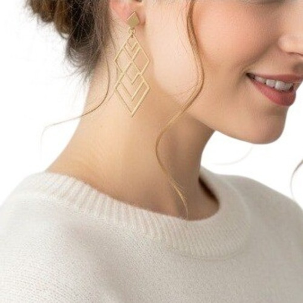 ITS SENSE Women's‎ Gold Tone Geometric Diamond Dangle Earrings